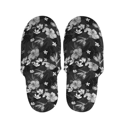 Monochrome Hawaiian Floral Print Slippers
