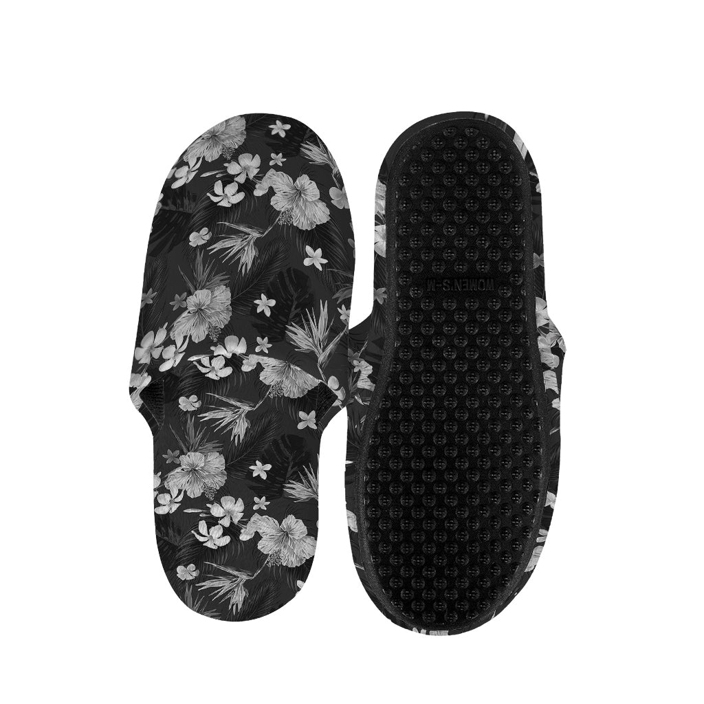 Monochrome Hawaiian Floral Print Slippers