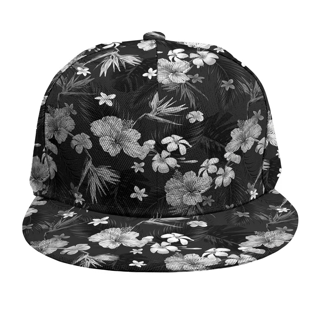 Monochrome Hawaiian Floral Print Snapback Cap