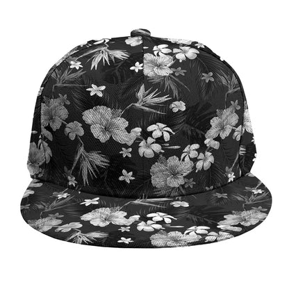 Monochrome Hawaiian Floral Print Snapback Cap