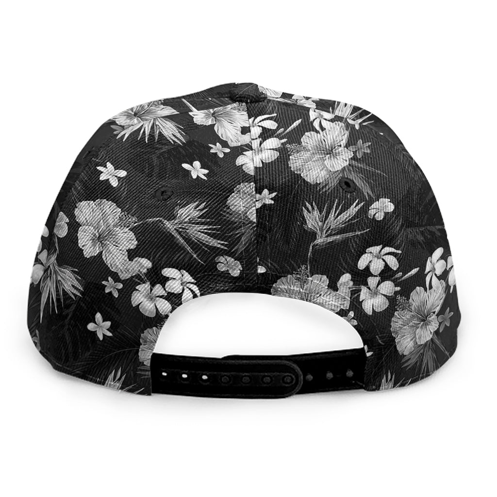 Monochrome Hawaiian Floral Print Snapback Cap