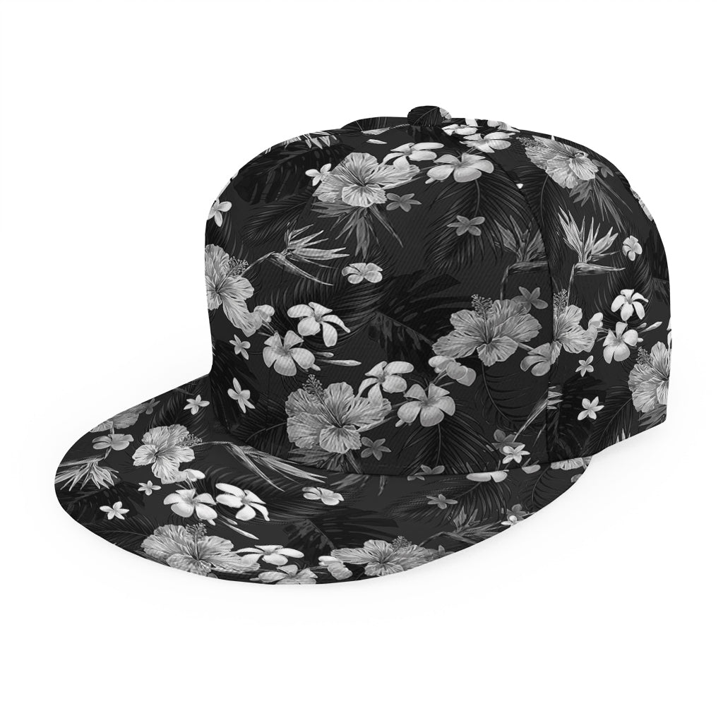 Monochrome Hawaiian Floral Print Snapback Cap