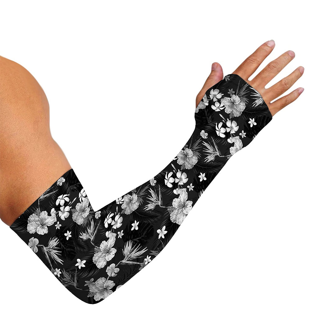 Monochrome Hawaiian Floral Print Sun Protection Arm Sleeves