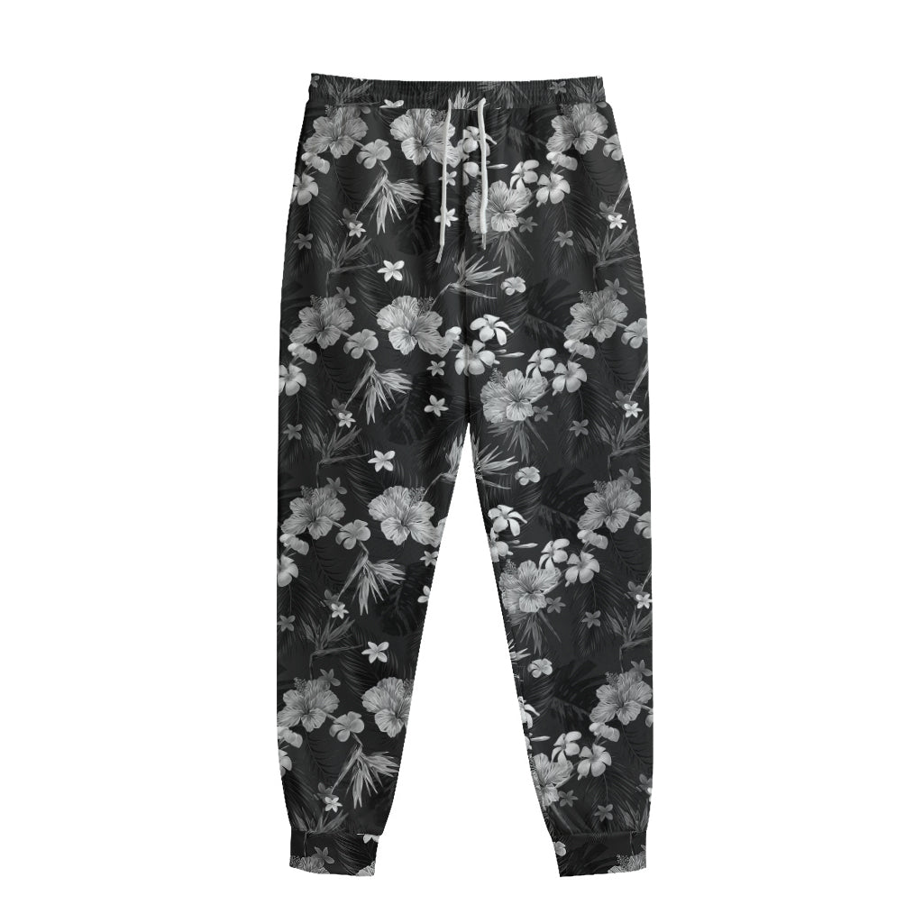 Monochrome Hawaiian Floral Print Sweatpants