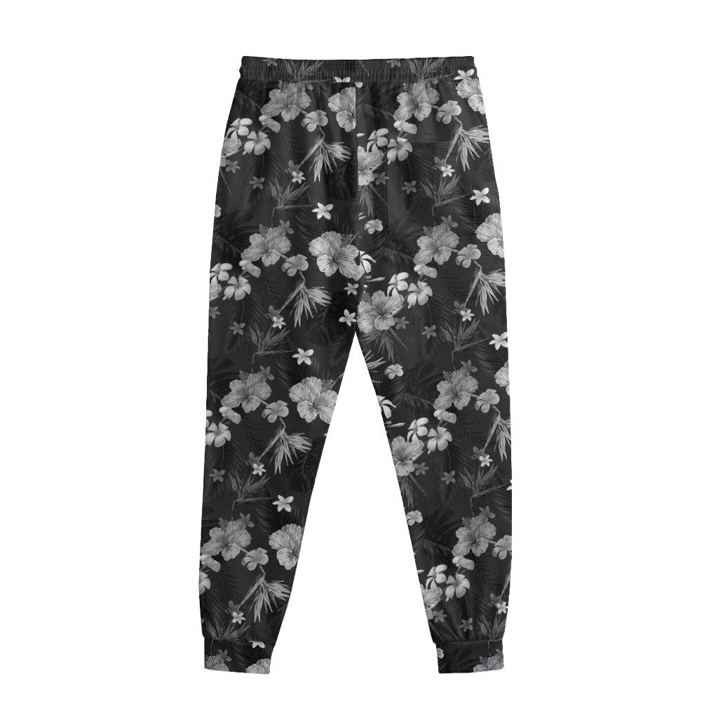 Monochrome Hawaiian Floral Print Sweatpants