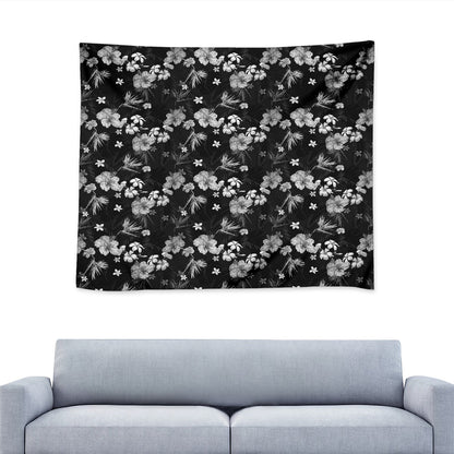 Monochrome Hawaiian Floral Print Tapestry
