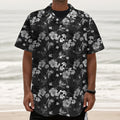 Monochrome Hawaiian Floral Print Textured Short Sleeve Shirt