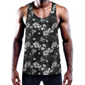Monochrome Hawaiian Floral Print Men's Workout Tank Top