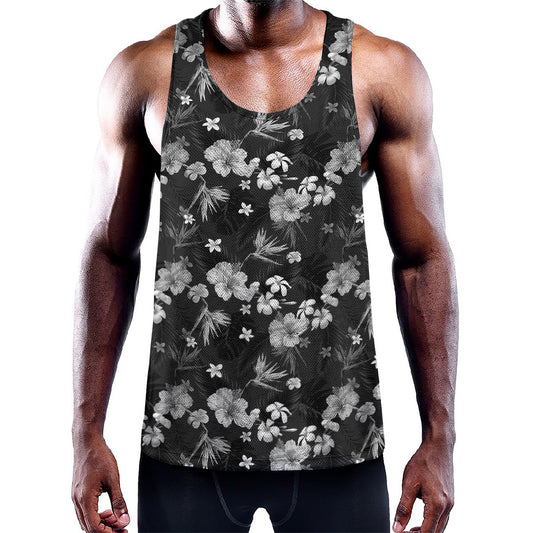 Monochrome Hawaiian Floral Print Training Tank Top