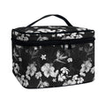 Monochrome Hawaiian Floral Print Travel Makeup Bag