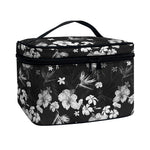Monochrome Hawaiian Floral Print Travel Makeup Bag
