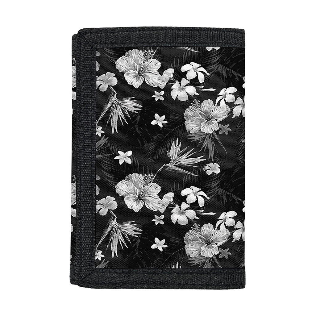 Monochrome Hawaiian Floral Print Trifold Wallet