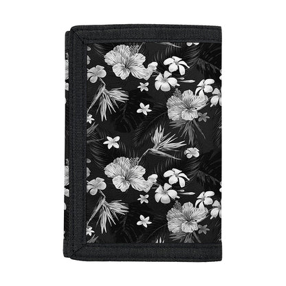 Monochrome Hawaiian Floral Print Trifold Wallet