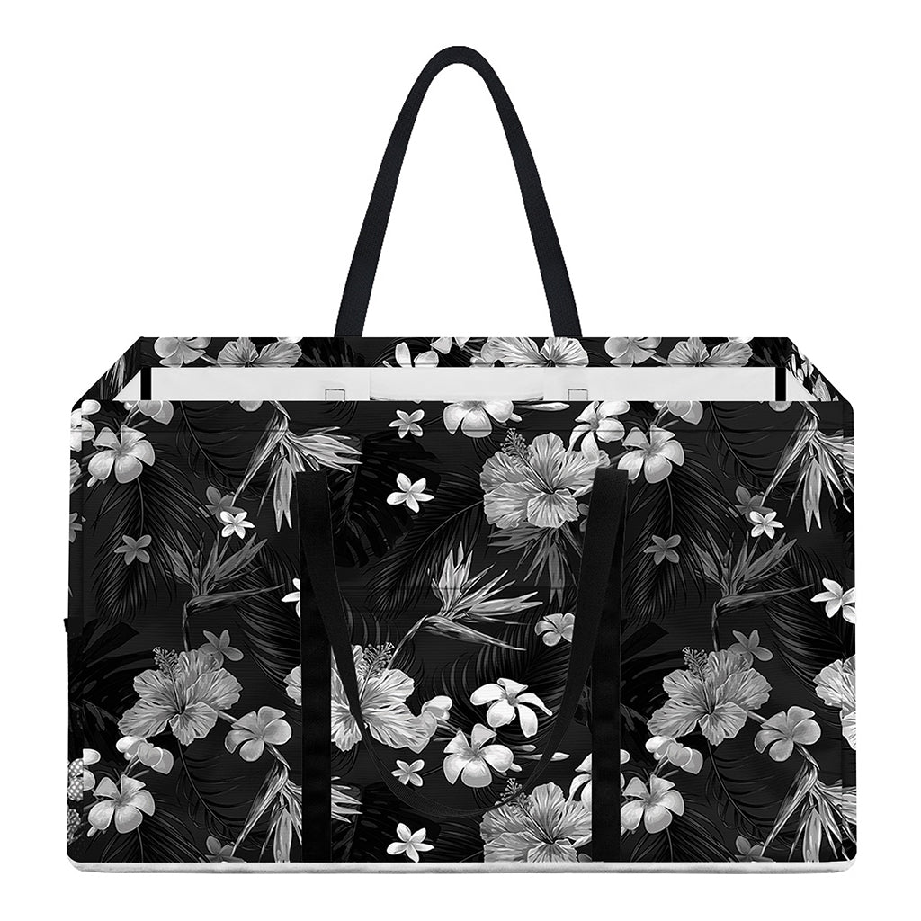 Monochrome Hawaiian Floral Print Utility Tote Bag