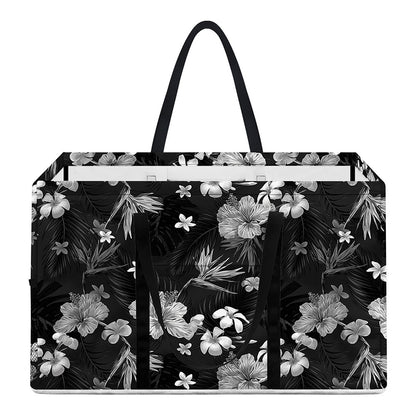 Monochrome Hawaiian Floral Print Utility Tote Bag