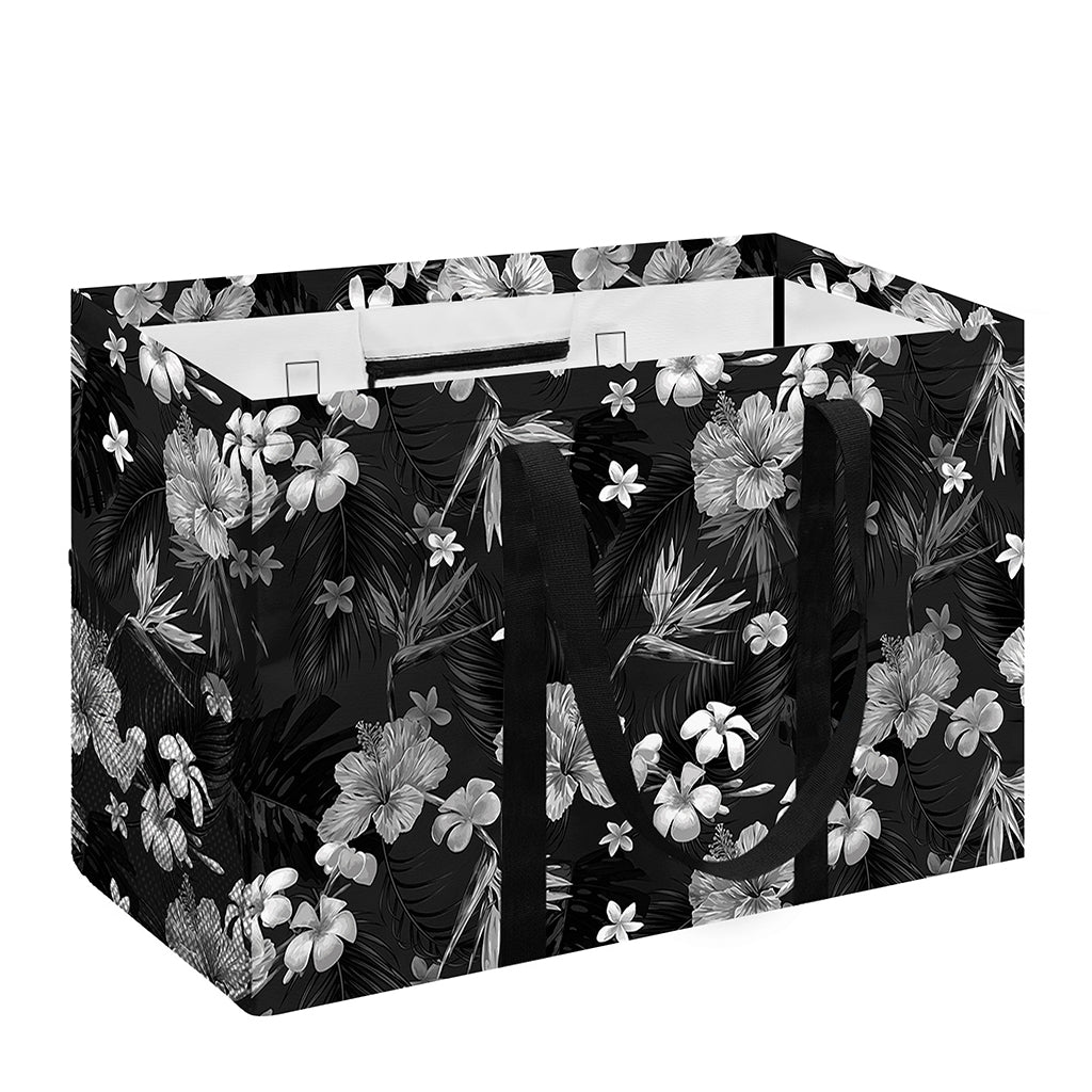 Monochrome Hawaiian Floral Print Utility Tote Bag
