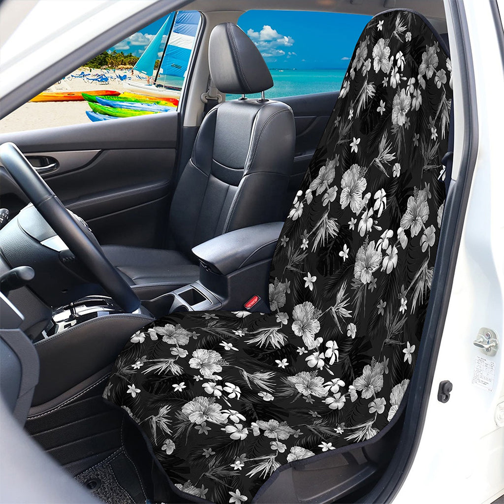 Monochrome Hawaiian Floral Print Waterproof Car Seat Cover