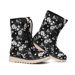 Monochrome Hawaiian Floral Print Winter Boots