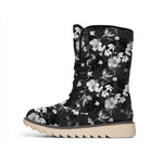 Monochrome Hawaiian Floral Print Winter Boots