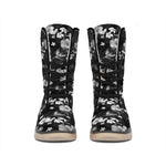 Monochrome Hawaiian Floral Print Winter Boots