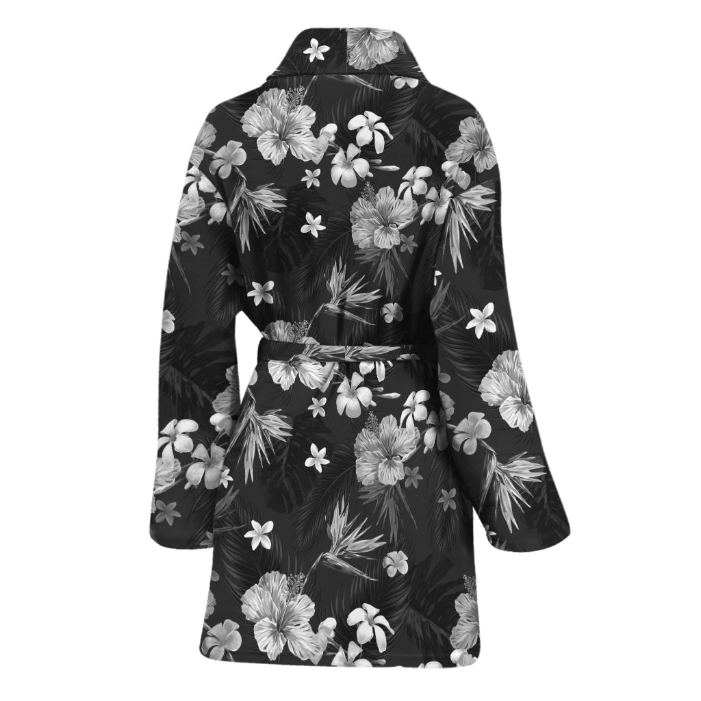 Monochrome Hawaiian Floral Print Women's Bathrobe
