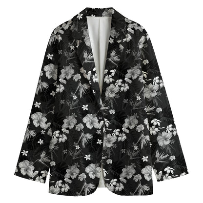 Monochrome Hawaiian Floral Print Women's Blazer