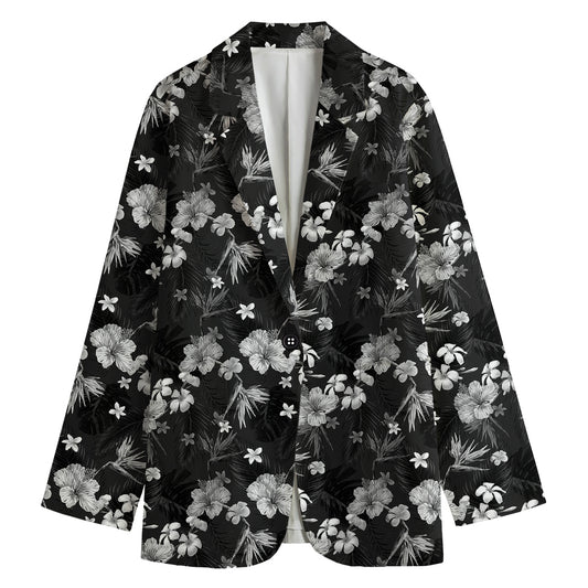 Monochrome Hawaiian Floral Print Women's Blazer