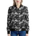 Monochrome Hawaiian Floral Print Women's Bomber Jacket