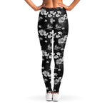 Monochrome Hawaiian Floral Print Women's Leggings