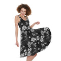 Monochrome Hawaiian Floral Print Sleeveless Knee Length Dress