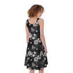 Monochrome Hawaiian Floral Print Women's Sleeveless Dress