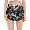 Monochrome Hawaiian Floral Print Women's Split Running Shorts