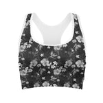 Monochrome Hawaiian Floral Print Women's Sports Bra