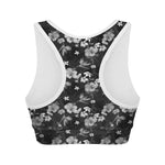 Monochrome Hawaiian Floral Print Women's Sports Bra