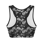 Monochrome Hawaiian Floral Print Women's Sports Bra