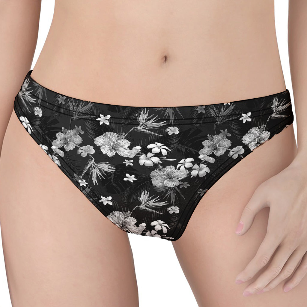 Monochrome Hawaiian Floral Print Women's Thong