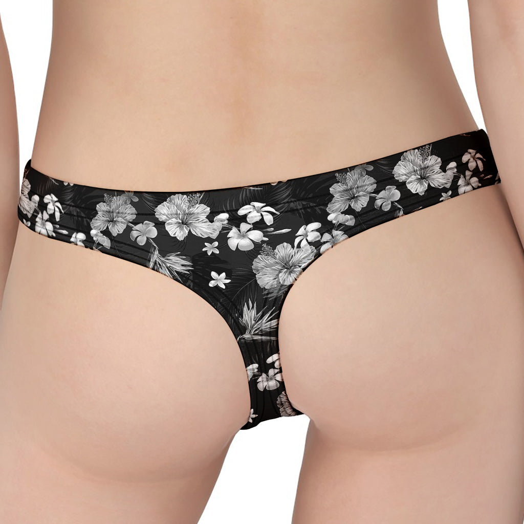 Monochrome Hawaiian Floral Print Women's Thong