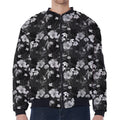 Monochrome Hawaiian Floral Print Zip Sleeve Bomber Jacket