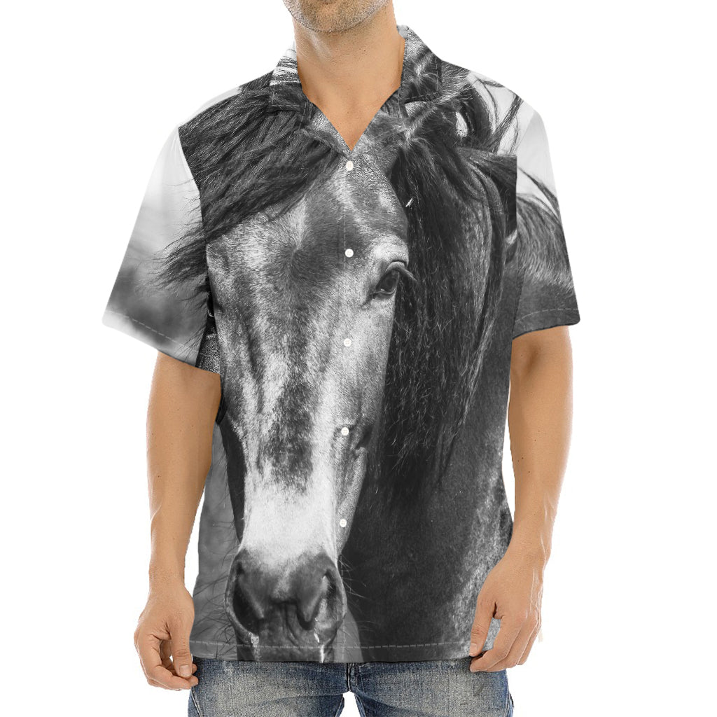 Monochrome Horse Print Aloha Shirt
