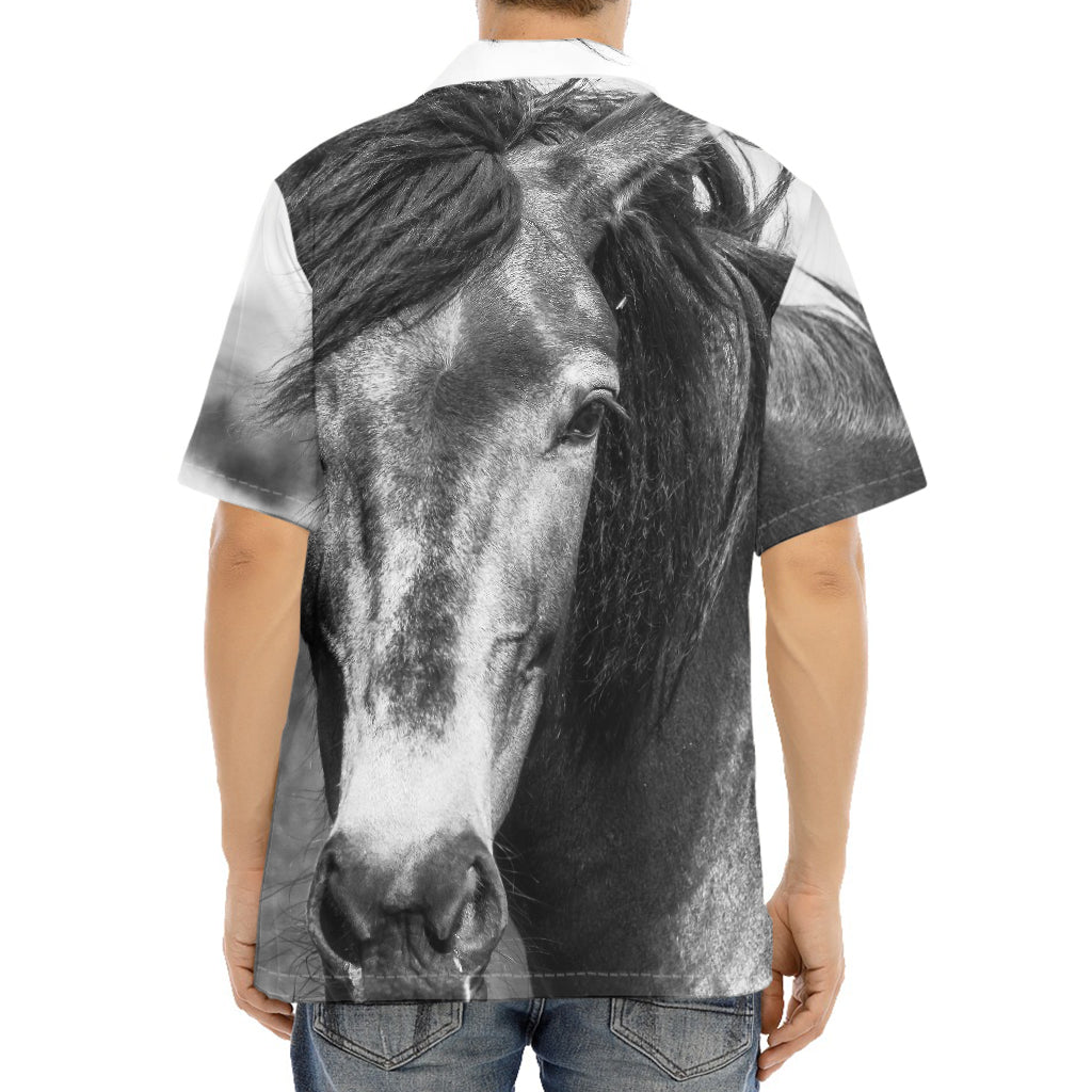 Monochrome Horse Print Aloha Shirt