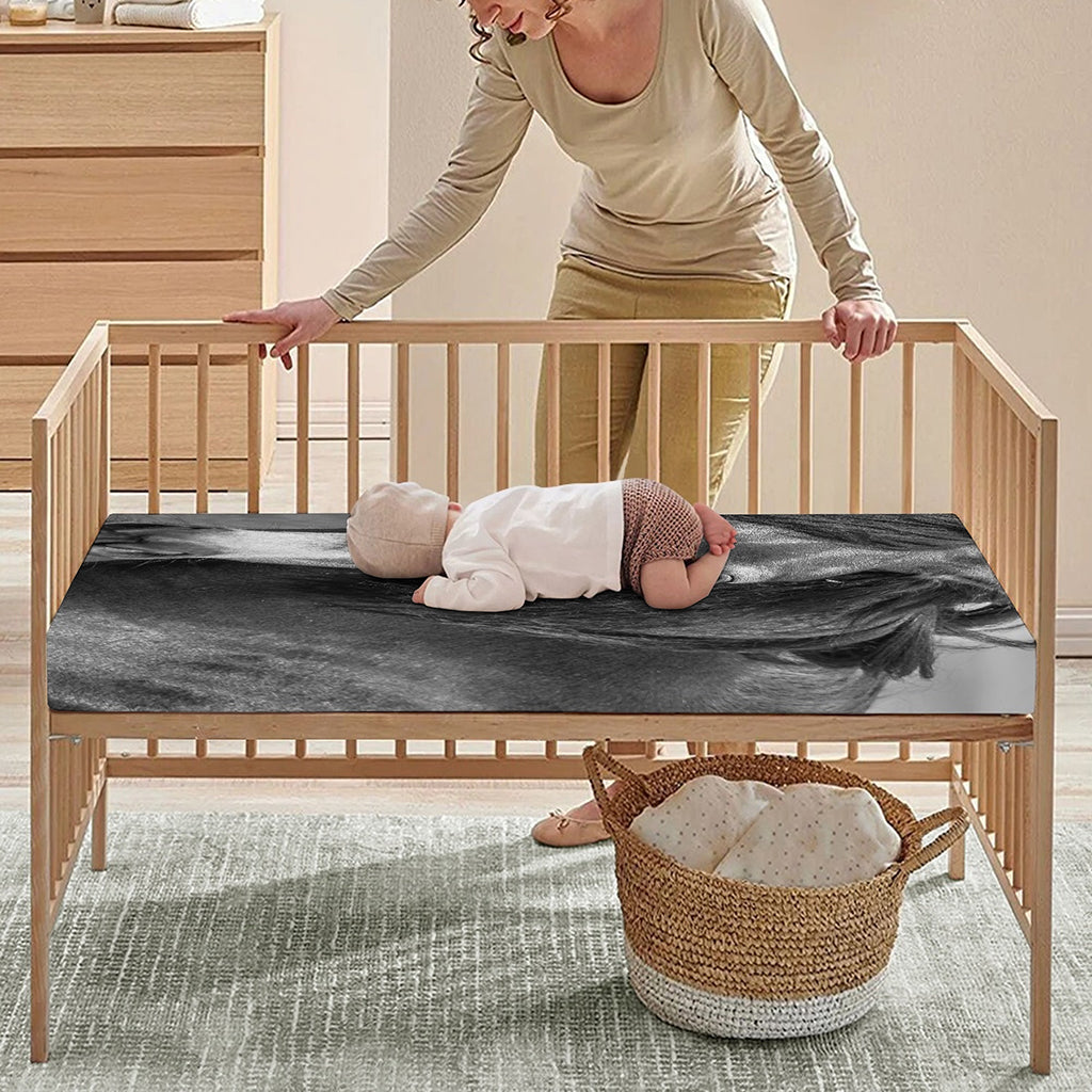 Monochrome Horse Print Baby Crib Sheet