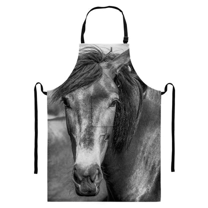 Monochrome Horse Print Bib Apron With Pocket
