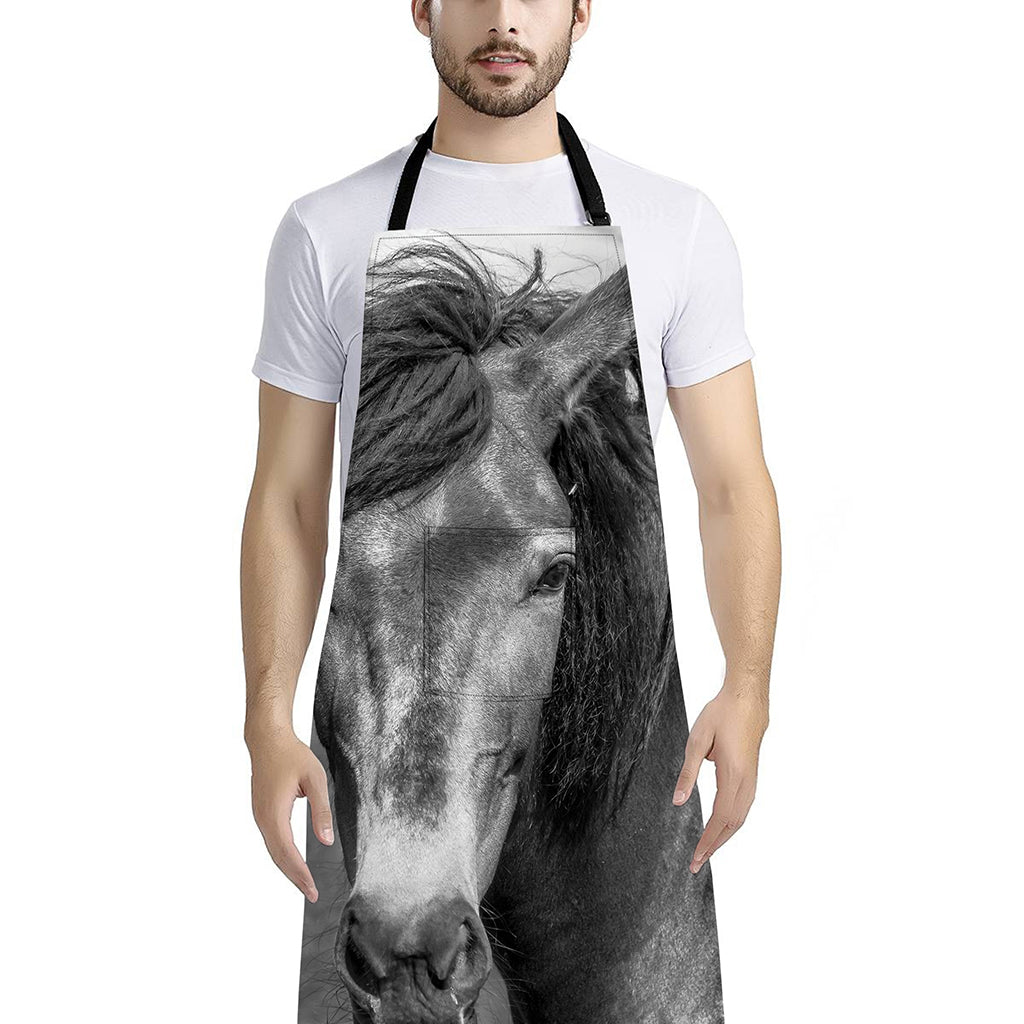 Monochrome Horse Print Bib Apron With Pocket