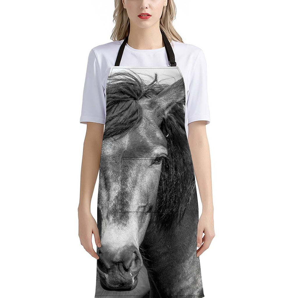 Monochrome Horse Print Bib Apron With Pocket