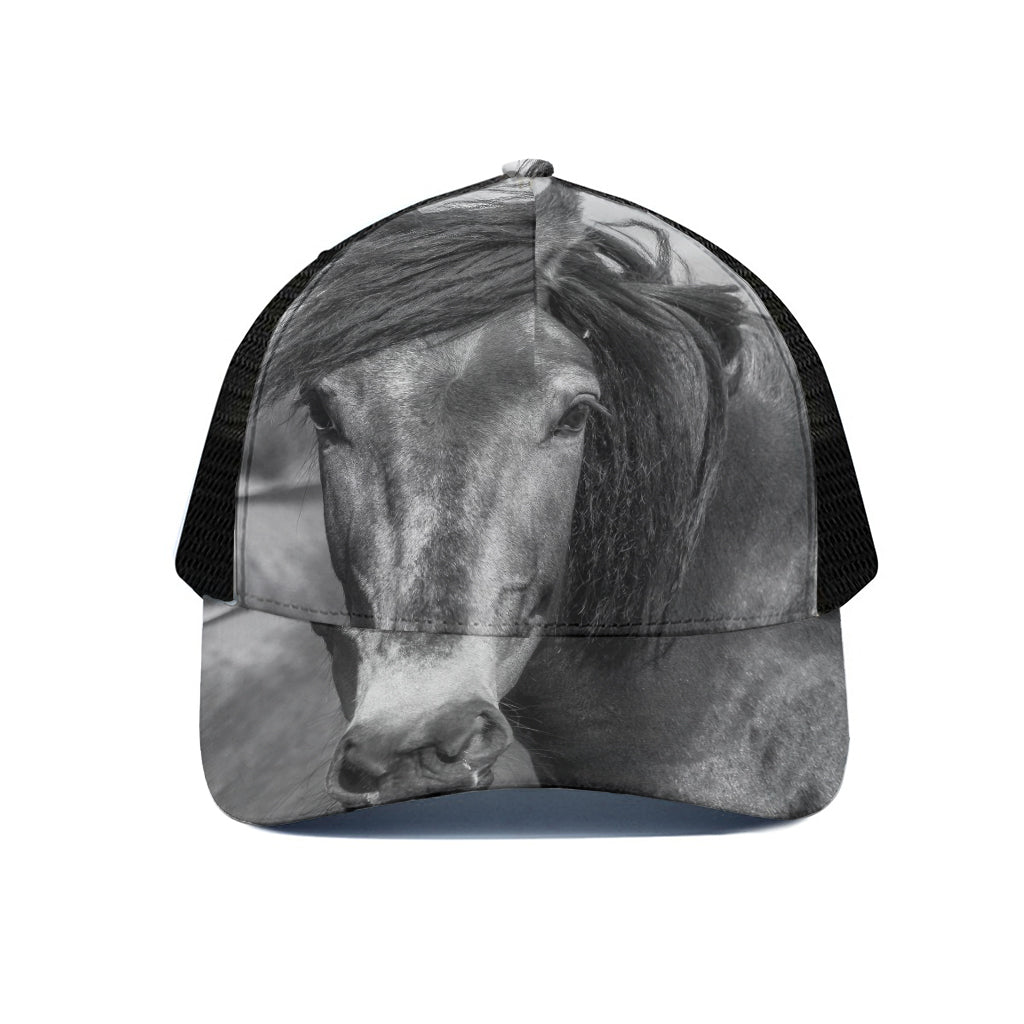 Monochrome Horse Print Black Mesh Trucker Cap