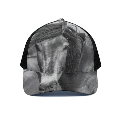 Monochrome Horse Print Black Mesh Trucker Cap