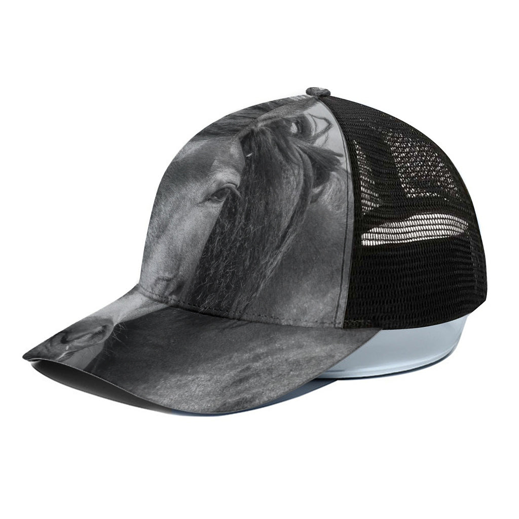 Monochrome Horse Print Black Mesh Trucker Cap