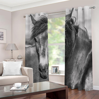 Monochrome Horse Print Blackout Grommet Curtains
