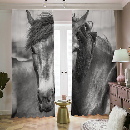 Monochrome Horse Print Blackout Pencil Pleat Curtains