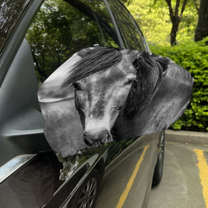 Monochrome Horse Print Car Side Mirror Covers